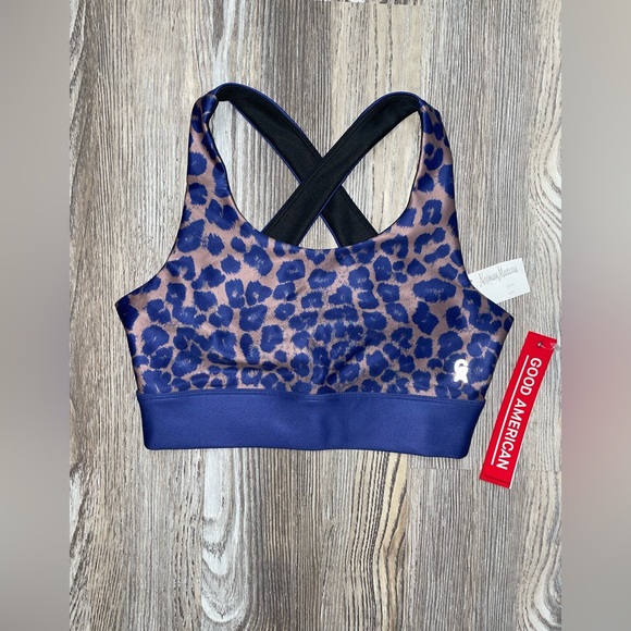 NEW Good American The Step Sports Bra Leopard Purple Cutout Cross Straps Wide 1 - Picture 3 of 8